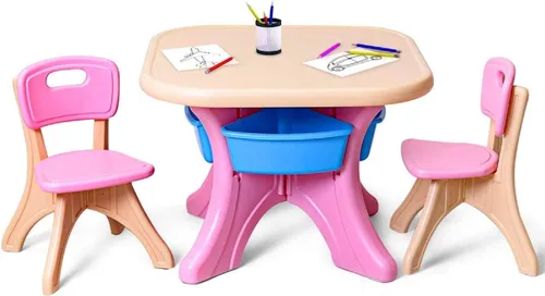 Vista 10 de Costzon, juego de mesa y 2 sillas para niños, para arte con cubos de almacenamiento desmontables, fuerte capacidad de carga, livianos, muebles