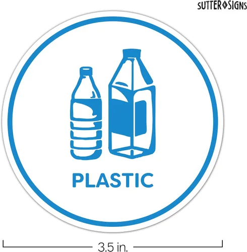 Vista 2 de Sutter Signs Calcomanías de reciclaje para papelera, 3.5 pulgadas de ancho, 5 calcomanías de reciclaje para contenedores de plástico, papel