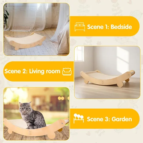 Vista 7 de Cama rascador para gatos, hamaca de sisal para gatos de interior, silla de sisal, tapete rascador para gatos grandes, muebles de madera para gatos