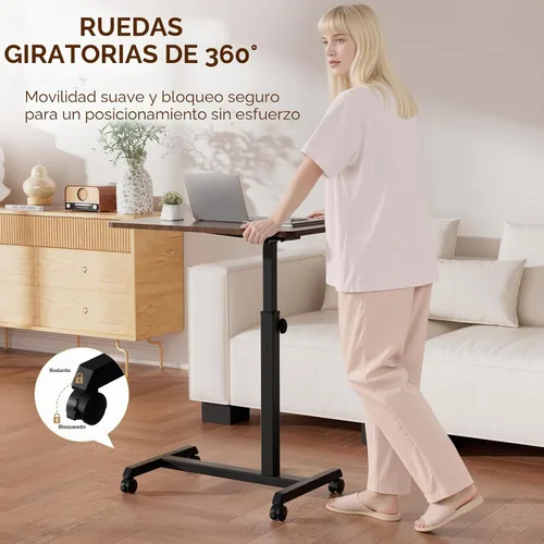 Vista 8 de GTPLAYER Escritorio de pie pequeño, mesa plegable de 24 pulgadas para computadora portátil con ruedas bloqueables, altura ajustable, mesa de noche