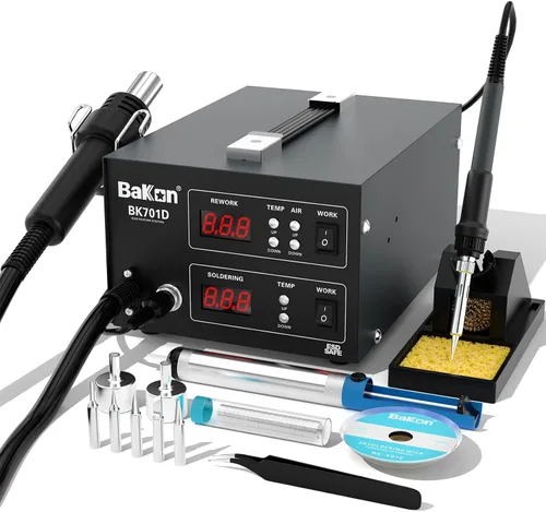 Vista 8 de BAKON 852MX C210 - Estación de retrabajo de aire caliente de 1000 W, diseño ultra silencioso, pantalla digital, control preciso de temperatura
