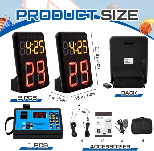 Vista 2 de Suzile Reloj de disparo de baloncesto de 2 unidades con controlador, temporizador de cuenta regresiva de 24 segundos, reloj de disparo portátil