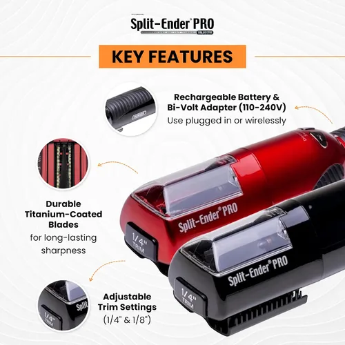 Vista 6 de Split-Ender PRO - Herramienta de Belleza Profesional Original - Recortadora de Puntas Abiertas Inalámbrica para Cabello Dañado, Seco, Quebradizo