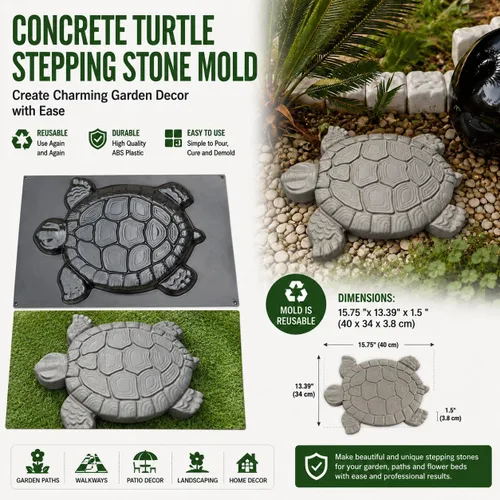 Vista 3 de Molde de bricolaje con forma de tortuga escalonada, molde decorativo de tortuga, molde de cemento para hormigón, manual personalizado para jardín