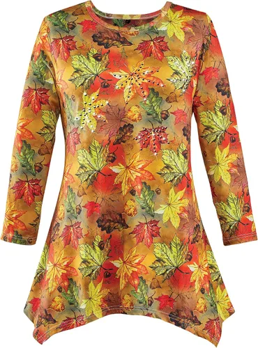 Vista 2 de Collections Etc Túnica de tiburón con hojas que caen para mujer, talla grande