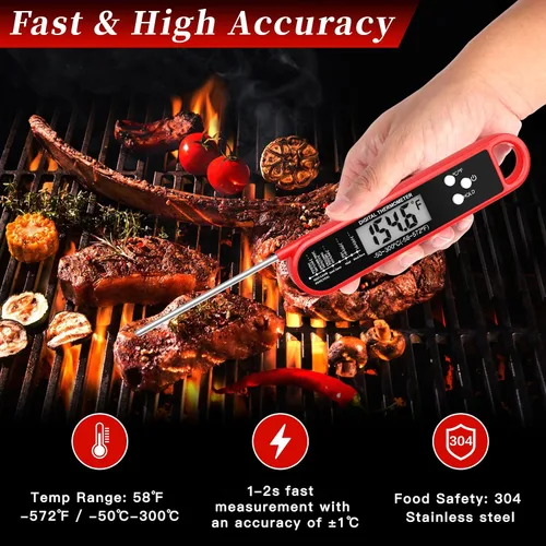 Vista 2 de Termómetro digital de carne para cocinar y asar - Termómetro de alimentos de lectura instantánea con IP67 resistente al agua, imán fuerte