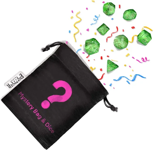 Vista 3 de Surprise Me - Juego de dados misteriosos con bolsa de dados impresa, incluye un juego completo de dados poliédricos a juego de 7 piezas y una bolsa
