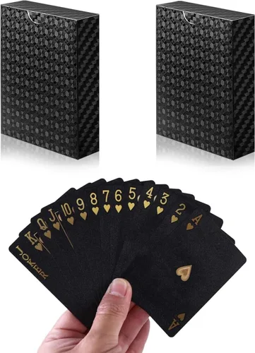 Vista 8 de Naipes - Juegos de cartas impermeables para familias - Juegos de cartas de casino vintage con temática de cartas para adultos (negro)