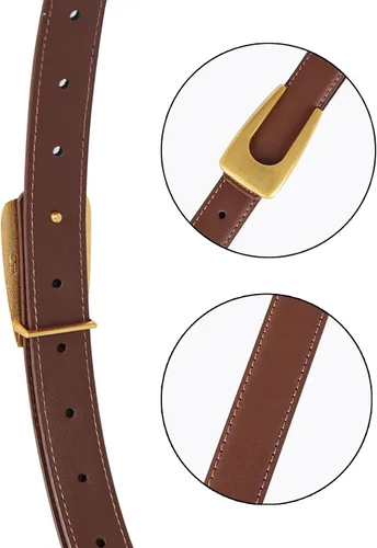 Vista 285 de Cinturón de cuero clásico con hebilla de metal para mujer con vestido de jeans