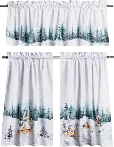 Vista 93 de Maison d' Hermine Juego de cortinas de cocina para ventanas, juego de cortinas de cocina 100% algodón, cenefas para el hogar [2 niveles