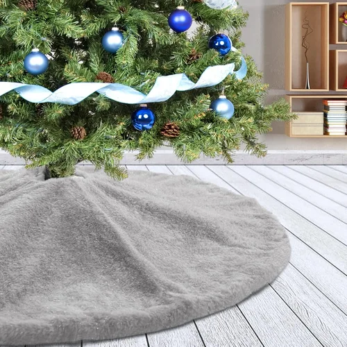 Vista 27 de Falda de Árbol de Navidad de 24 Pulgadas - Falda de Árbol de Piel Sintética Esponjosa Beige Blanca, Decoración Navideña de Felpa de Color Toka