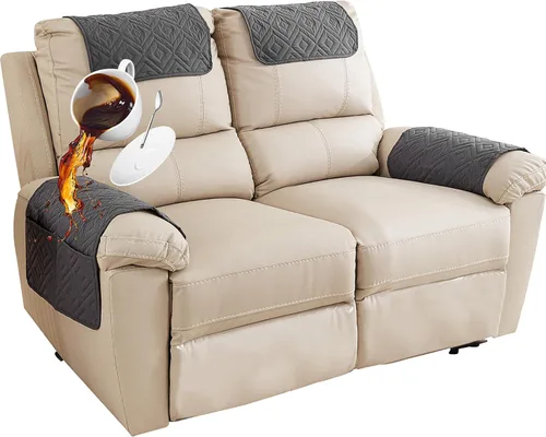 Vista 28 de Funda para Reposabrazos de Sofá, Funda para Reposacabezas de Silla Reclinable, Funda de Sillón con Bolsillos, Protector de Muebles Acolchado Beige