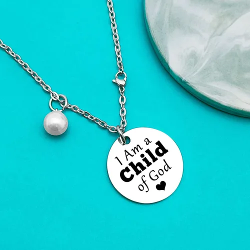 Vista 5 de Xiahuyu Regalos de ahijada para mujer, collar con texto en inglés "I am a Child of GodGod", regalos de bautismo para ahijada, regalos cristianos