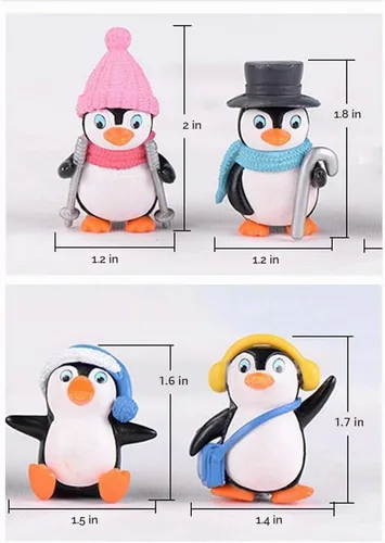 Vista 8 de Figuras de pingüino lindas, juego de 4 figuras de pingüino, decoración de pastel y decoración de jardín de hadas