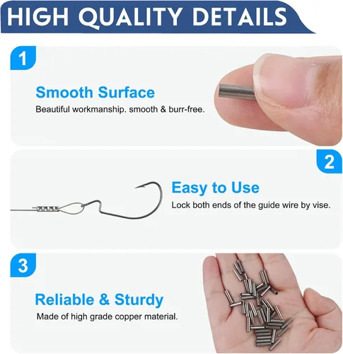 Vista 6 de 100pcs Fishing Single Barrel Crimp Sleeves, Strong Crimps Copper Wire Connectors for Rigging Fishing Leaders, Versatile Crimping Loop Sleeve