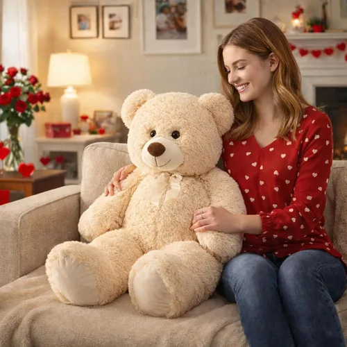 Vista 2 de HollyHOME Oso de peluche grande para cumpleaños y día de San Valentín, peluche para niños y novia, 36 pulgadas, color beige