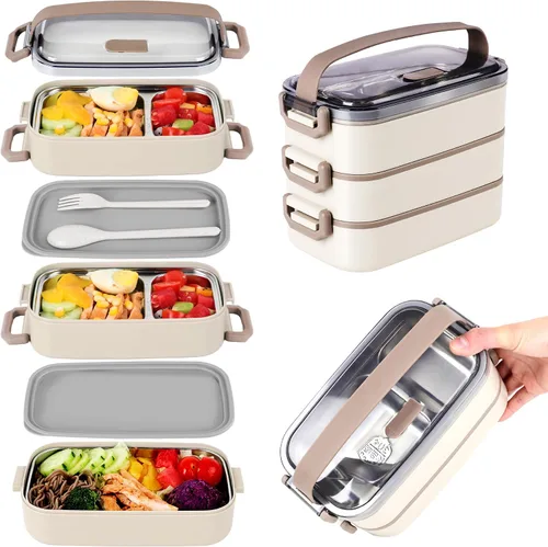 Vista 17 de Caja Bento de acero inoxidable para adultos y niños, lonchera japonesa a prueba de fugas, recipientes divididos para alimentos y comidas, juego