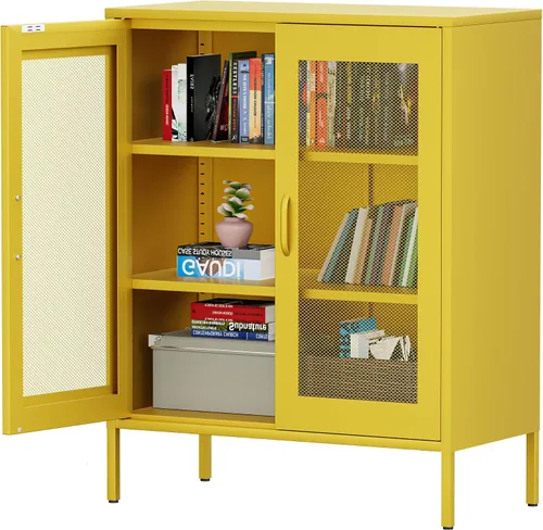 Vista 18 de Chshin Gabinete de Almacenamiento de Metal con Puertas, Gabinete de Acento Negro, Gabinetes de Almacenamiento de Clóset de Metal, Soporte de Medios