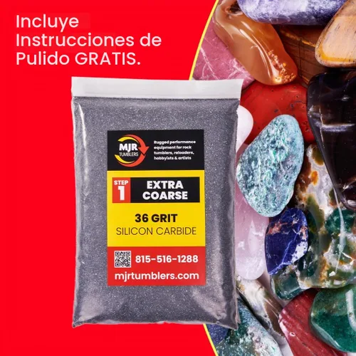Vista 3 de Vaso de roca de carburo de silicio de grano 36, grano extra grueso para pulir rocas etapa 1, compuesto de pulido de piedra de 1 libra para vasos