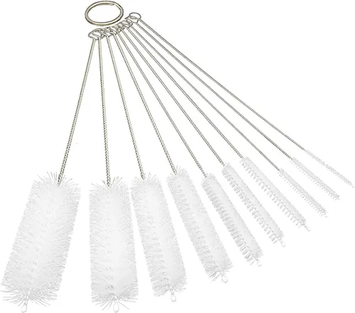 Vista 10 de Juego de cepillos de limpieza de tubos de 10 pulgadas, paquete de 5 cepillos pequeños de nailon extra largos con asas flexibles para botellas Negro