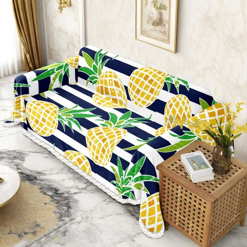 Vista 2 de Funda de sofá con estampado de piña a rayas, fundas de sofá para sillón, funda resistente a las manchas, protector universal de muebles