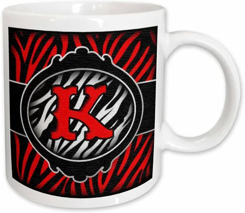 Vista 12 de 3dRose (mug_102898_4) Letra K con inicial de cebra roja malvada, taza negra de dos tonos, 11 onzas
