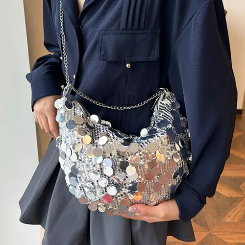 Vista 2 de Bolso de noche con lentejuelas brillantes para mujer, bandolera y bandolera para fiesta, graduación, boda