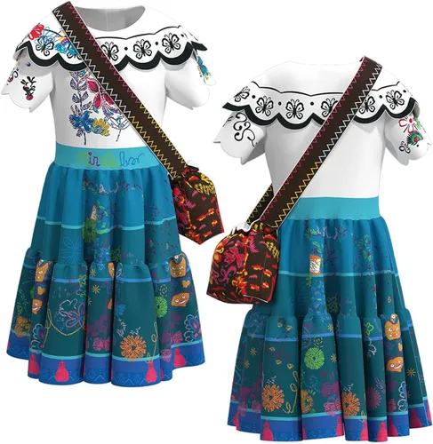Vista 4 de Encanto Disfraz para niñas Maribel Encanto Disfraces con bolsa Isabela Fantástico vestido Mirabel Falda Trajes para Halloween