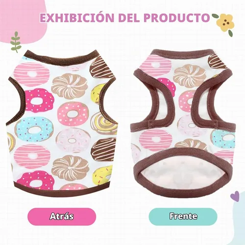 Vista 5 de Camisa para perros pequeños, lindas camisetas de algodón suave sin mangas para perros pequeños, gatos, chaleco para perritos, camiseta para Donut