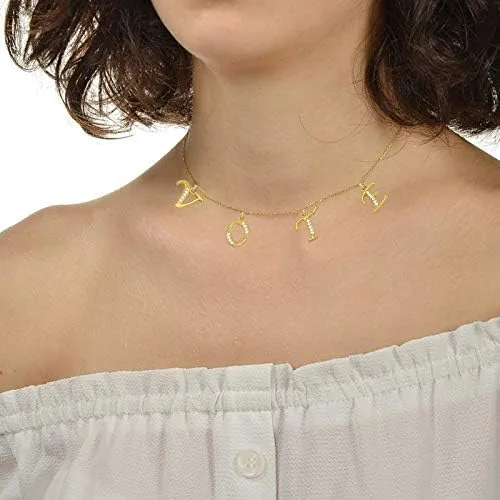 Vista 4 de Collar largo tiantian voto, chapado en oro de 14 quilates personalizado Michelle Obama carta votante collar para mujeres y niñas