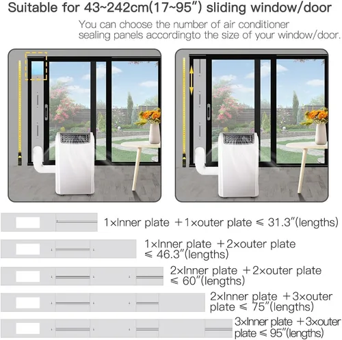Vista 7 de Kit de Ventilación de AC para Puerta Corredera de 95" con Manguera Extensible de Φ 5.1" con Cerradura de Seguridad y Burletes Contra la Intemperie