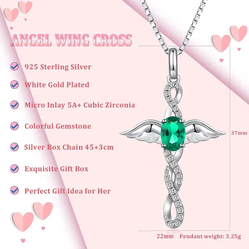 Vista 2 de ZDaoBen Star Cross Necklace Angel Wing Infinity Cross Pendant 925 Sterling Silver CZ Diamond Cross Necklace Women Birthstone Cubic Zirconia Cross