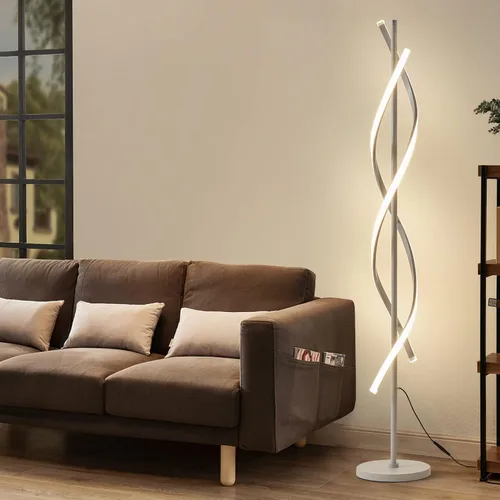 Vista 10 de Lámpara de Pie LED Espiral para Dormitorio, Lámparas de Pie Modernas con Control Remoto de 60 Pulgadas Regulable Lámpara de Pie Negra de 48W Lámpara
