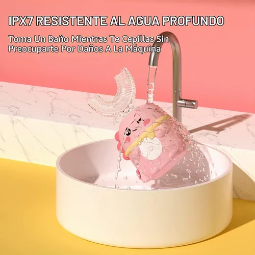 Vista 5 de Cepillo de dientes eléctrico para niños JIANLEJIA en forma de U, cepillos de dientes sónicos automáticos para niños pequeños con 5 cabezales
