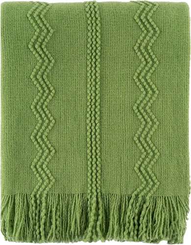Vista 15 de BATTILO HOME Manta verde manzana para sofá, suave manta de punto de chenilla con borlas para la decoración del hogar, manta verde primavera