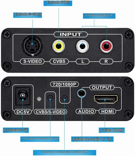 Vista 3 de Convertidor RCA Svideo a HDMI con cables AV + S-Video, RCA compuesto CVBS AV o Svideo + entrada de audio R/L a salida HDTV Convertidor de lujo