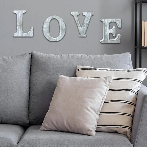 Vista 4 de Letras de madera rústica sin terminar de 6 pulgadas para decoración de pared, letras decorativas de pie en rodajas, decoración de tablero
