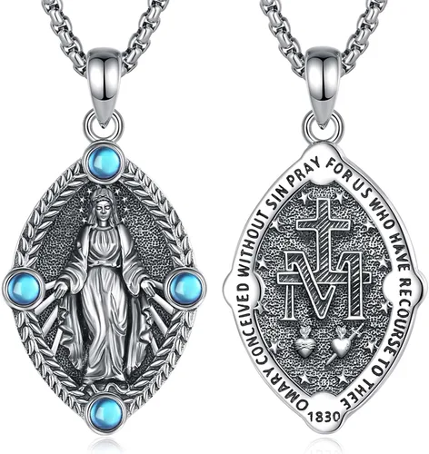 Vista 18 de EUDORA Medalla de plata de ley S925 con collar de San Patrono para mujeres A01-Saint Benedict Medalla
