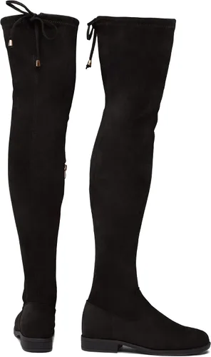 Vista 8 de Herstyle Botas altas hasta el muslo para mujer, con obsesión secreta, largas, elásticas, suaves, con tacón bajo, espalda de encaje, botas