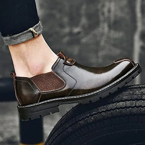 Vista 7 de Zapatos Oxford para hombre para hombre, estilo casual, botas de vestir para hombre, zapatos de cuero Chelsea, formal, a la moda, marrón, negro