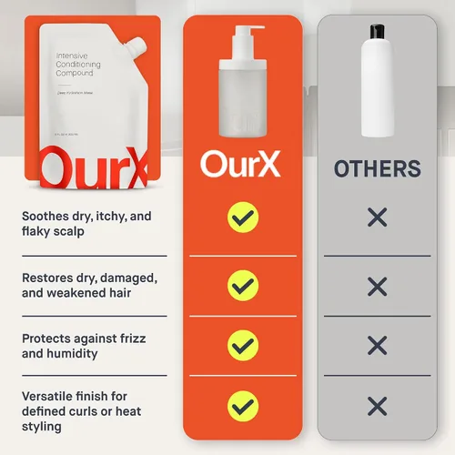 Vista 8 de OurX Mascarilla hidratante para el cabello – Compuesto acondicionador intensivo (10.8 fl oz) Humedad profunda y reparación para cabello rizado