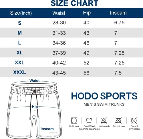 Vista 6 de HODOSPORTS Mens Swimsuit Trunks 7" Quick-Dry Swim Shorts with Compression Liner and Zipper Pockets