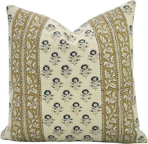 Vista 13 de Funda de cojín decorativa de algodón grueso hecho a mano con estampado floral boho, 14x14 pulgadas, con cremallera invisible, perfecta