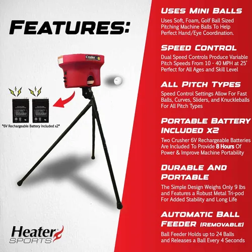 Vista 2 de Heater Máquina de lanzar trituradora con batería recargable de 8 horas, precisa y portátil, ofrece bolas rápidas y bolas curvas, ajustable, de alto