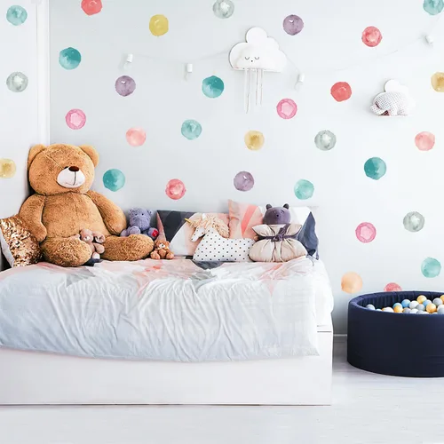 Vista 4 de Calcomanías de pared con diseño de lunares, diseño de acuarela, círculo, arcoíris, extraíble, para niños, bebés, niñas, sala de estar, dormitorio