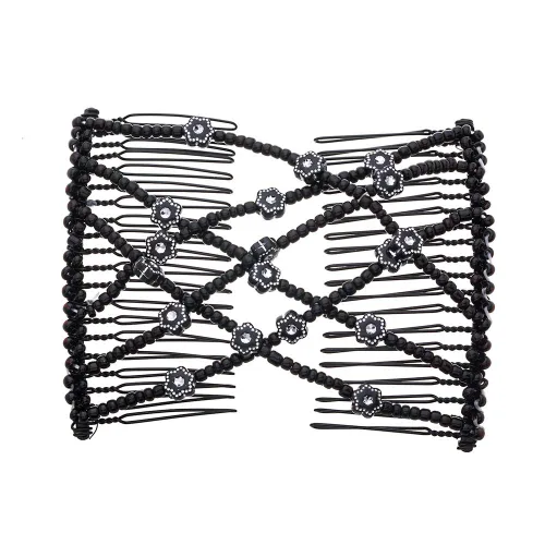 Vista 2 de LOVEF 2 pinzas mágicas para el cabello para mujeres y niñas, pasador de flores con cuentas, horquilla elástica doble para el cabello, accesorios