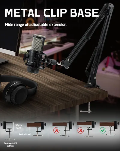 Vista 7 de ALABS Micrófono de condensador XLR, kit profesional de micrófono cardioide de grabación con diafragma de 25 mm para streaming, podcasting, canto