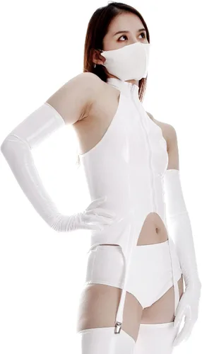Vista 2 de Ftshist BDSM - Máscara facial con control de aliento para mujeres y hombres, de piel de látex y piel brillante para adultos