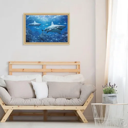 Vista 6 de Rompecabezas de tiburones de 1000 piezas para adultos, juego de rompecabezas grande desafiante para adultos y adolescentes, 29.5 x 19.7 pulgadas