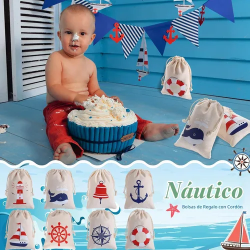 Vista 5 de Shellwei Paquete de 24 bolsas de regalo náuticas de algodón con cordón de anclaje náutico, bolsas temáticas de regalo de 7 x 5 pulgadas para niños